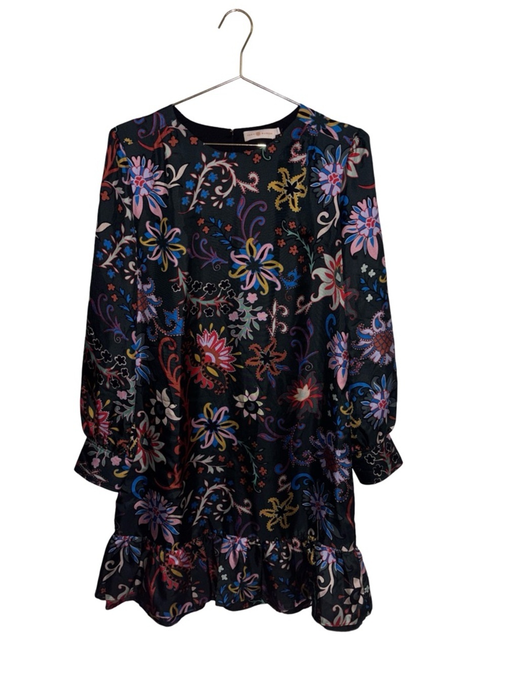Tory Burch Green Belted Floral Print Silk Layered Ruffle Hem Dress Size 6 - Picture 6 of 7